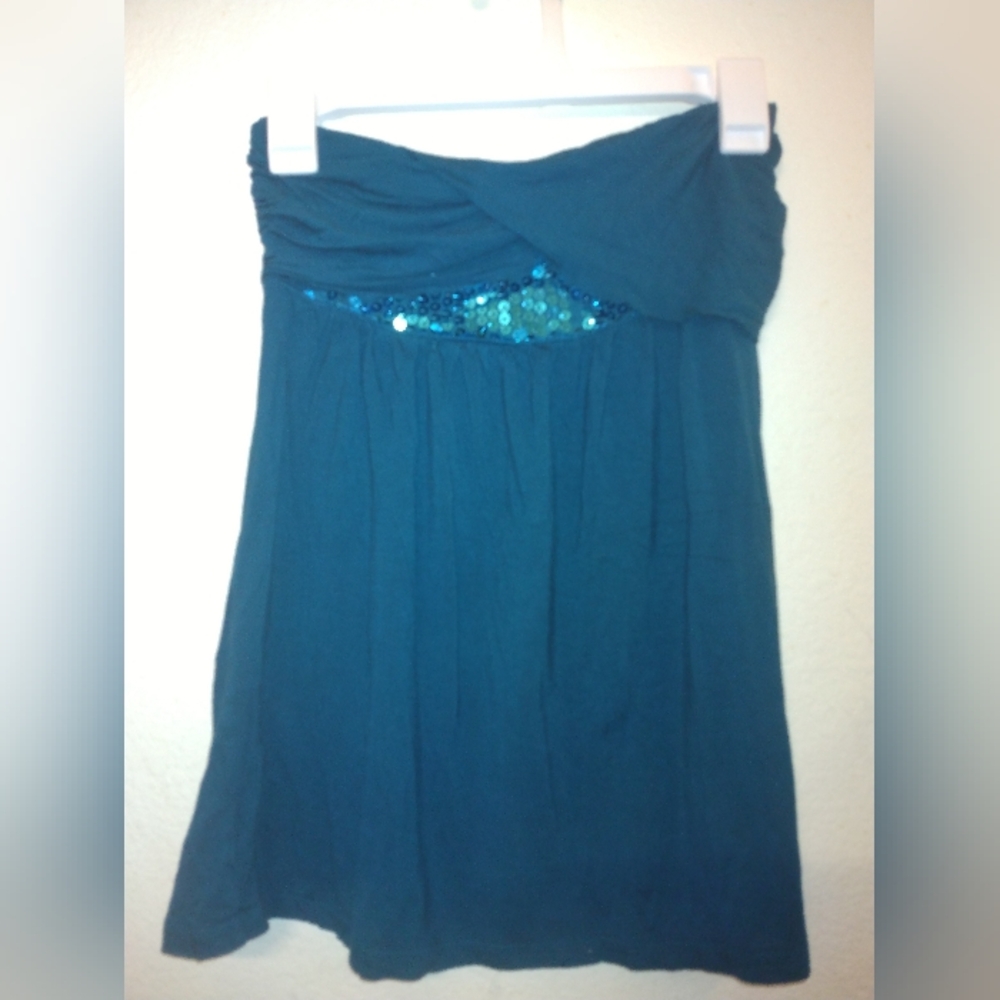 Express Strapless Teal Babydoll Sequin Top Size Small